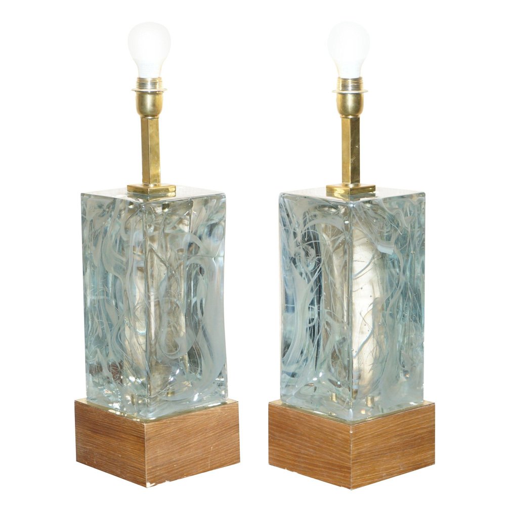 Vintage Murano Glass and Marbled Table Lamps, Set of 2 for sale at Pamono