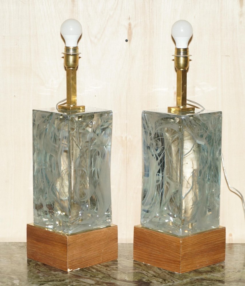 Vintage Murano Glass and Marbled Table Lamps, Set of 2 for sale at Pamono