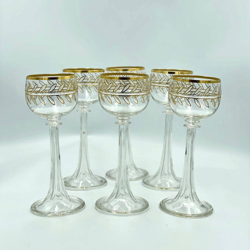 Antique Crystal Glasses with 24k Gold, France, 1890s, Set of 6 for sale