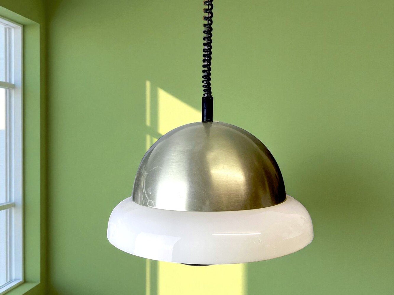 Large Space Age Silver Aluminium & White Acrylic Extendable Pull Down ...