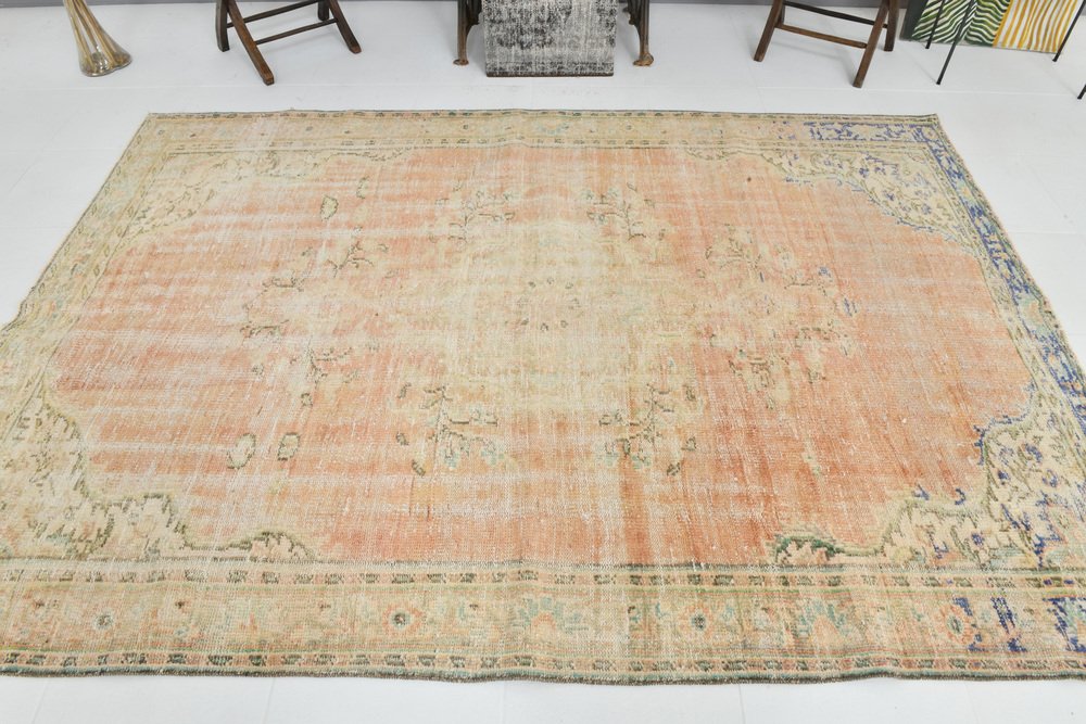 Vintage Turkish Wool Faded Area Rug for sale at Pamono