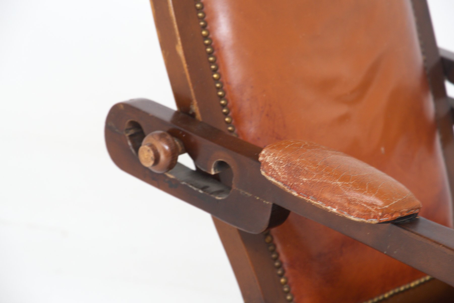 Italian Rustic Style Leather and Wood Armchair, 1950s for sale at Pamono