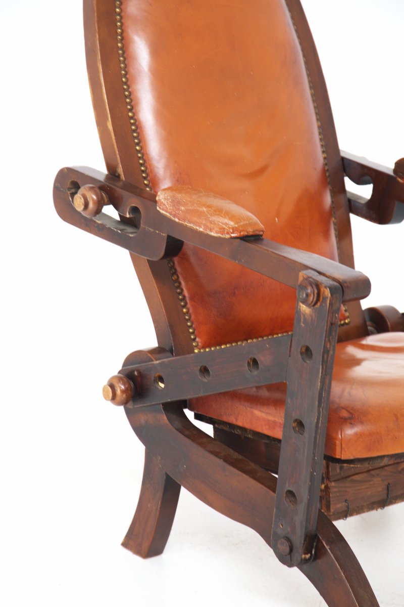 Italian Rustic Style Leather and Wood Armchair, 1950s for sale at Pamono
