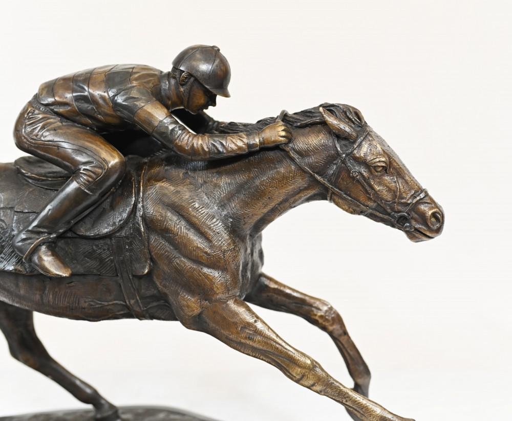 Bronze Horse and Jockey Statue in Style of P.J. Mene Steeplechase for