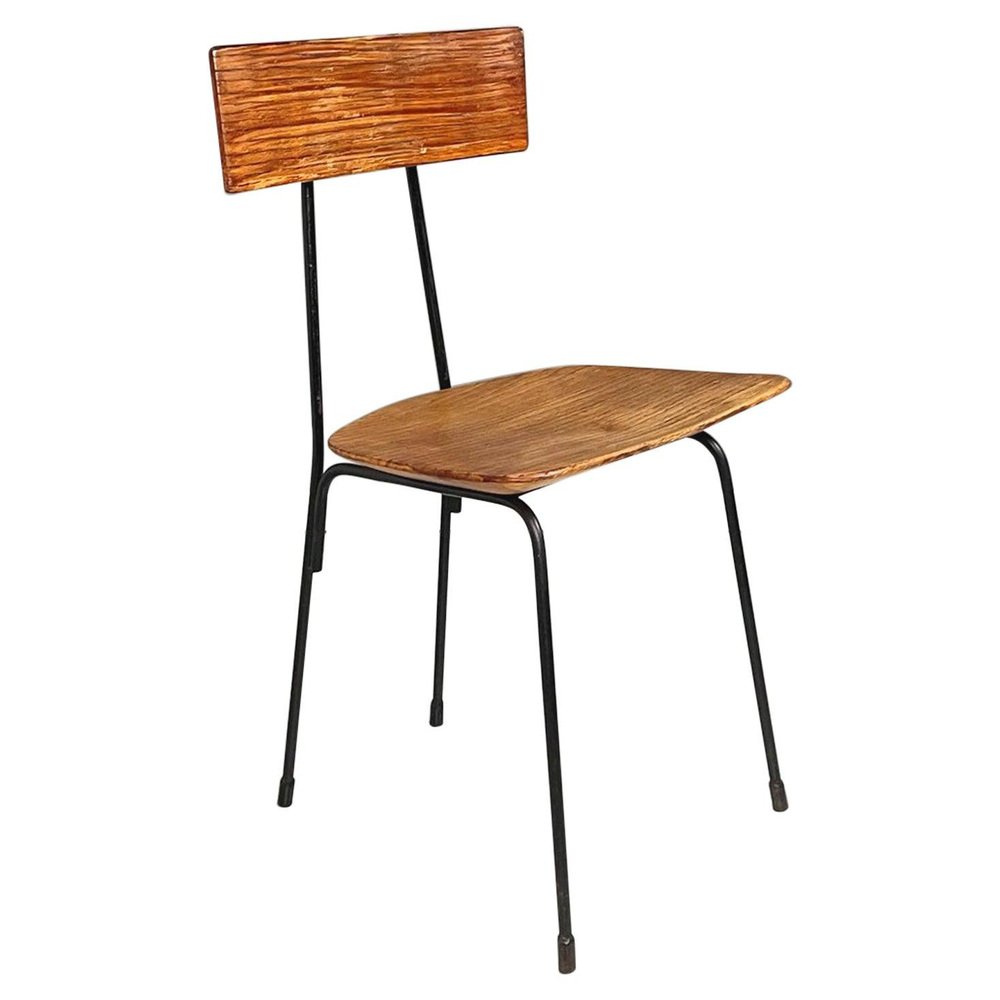 MidCentury Italian Wooden and Black Enamelled Metal Rod Chair, 1950s