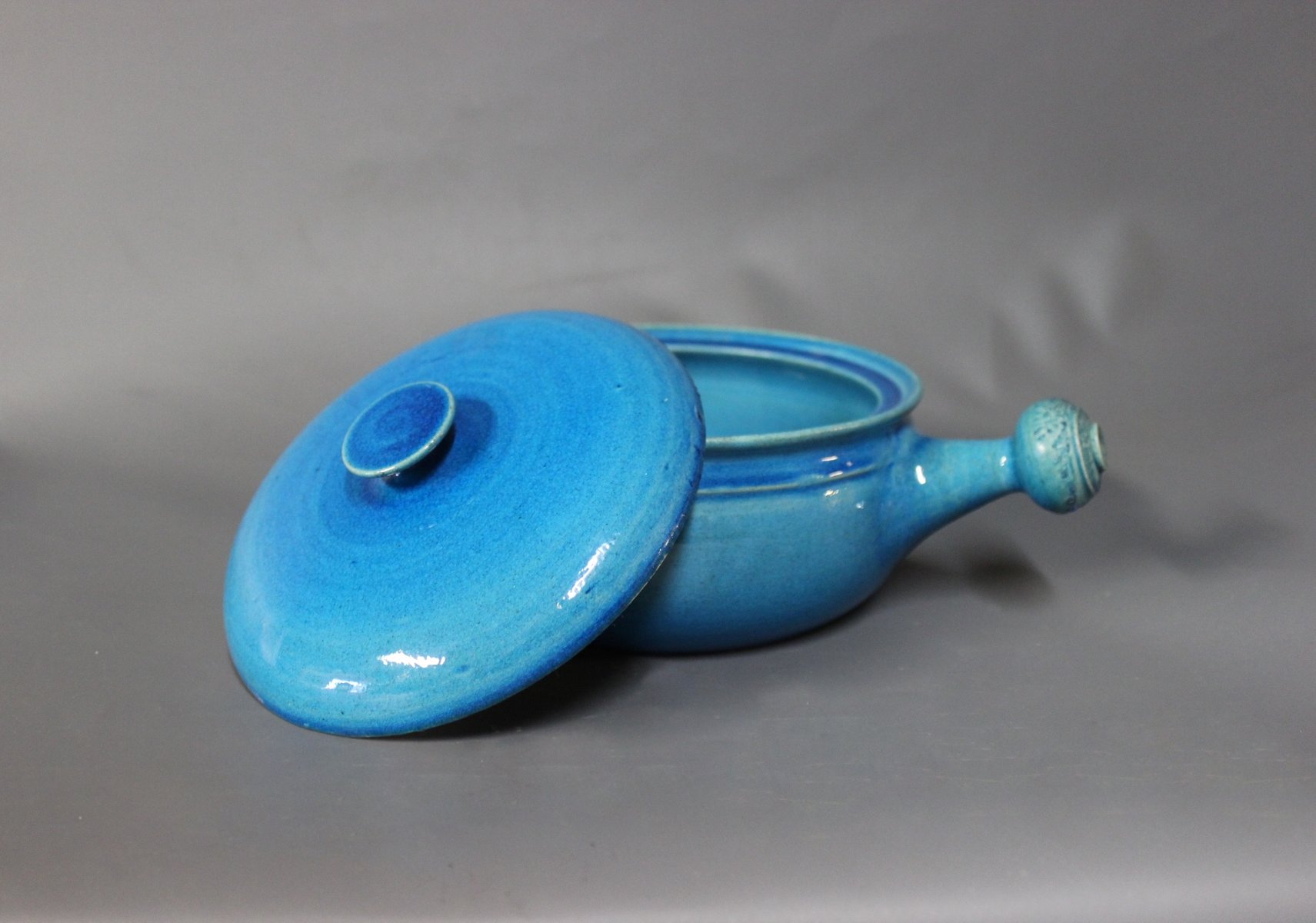 Danish Blue Ceramic Serving Bowl with Lid by Hermann Kähler, 1960s for