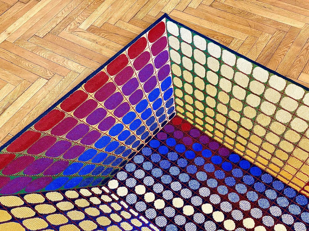 Large Geometric 3D OpArt Rug Attributed to Victor Vasarely, Germany