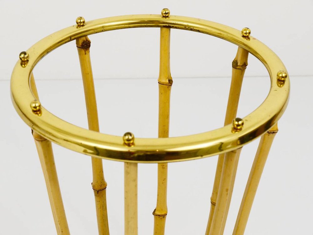 Austrian Modernist Bamboo Brass Umbrella Stand, 1950s for sale at Pamono