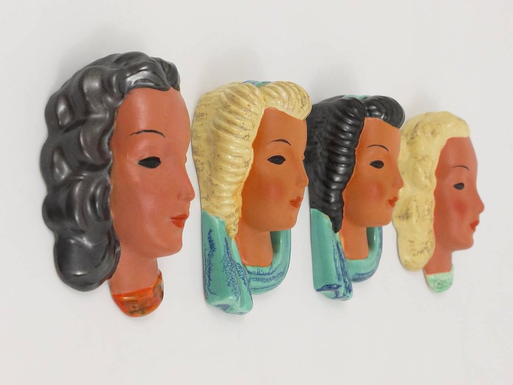 Lot De 10 Masques Muraux Dorés - Déco Ethnique, Très Bon état