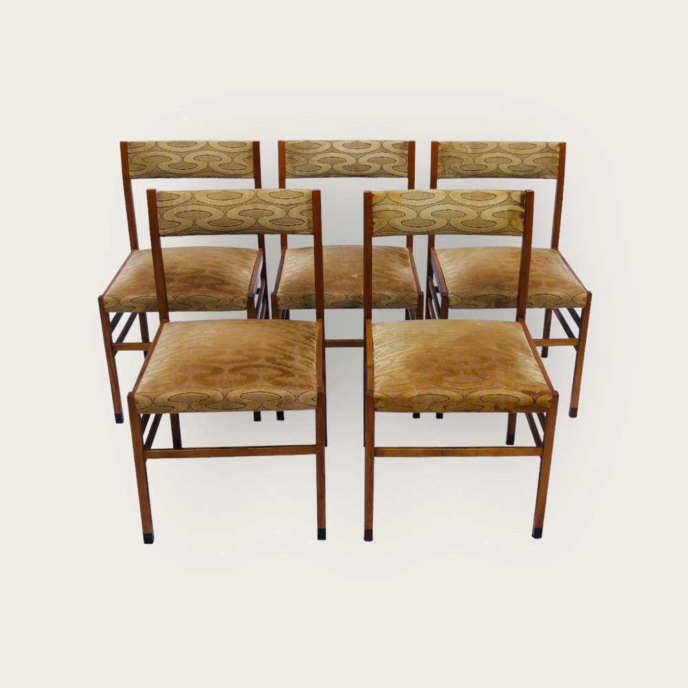 Vintage Italian Dining Chairs in Velvet by Gio Ponti, 1960s, Set of 5