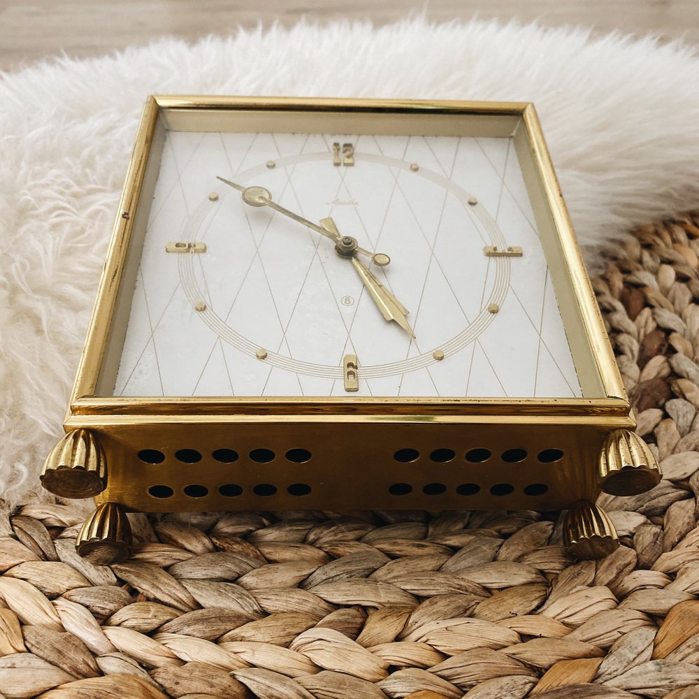 German Brass Mantel Clock from Mauthe, 1950s for sale at Pamono