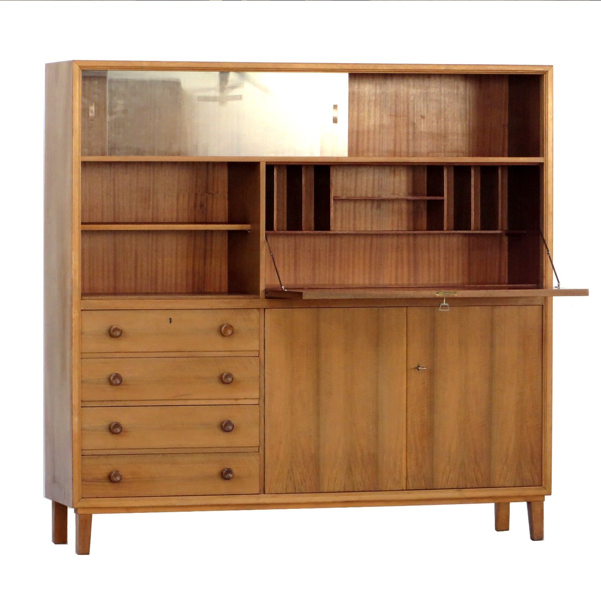 Walnut Bookcase with Secretaire, 1960s for sale at Pamono