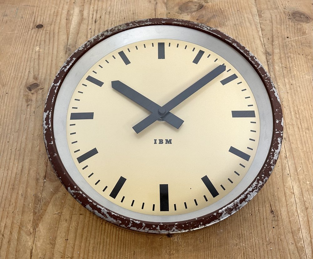 Industrial Brown Factory Wall Clock from IBM, 1950s for sale at Pamono