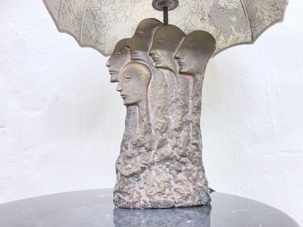 Brutalistic Sculptural Table Lamp Person Group with Umbrella, 1980s for ...