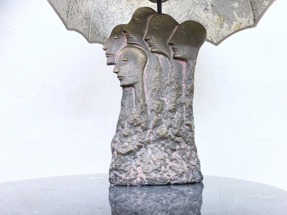 Brutalistic Sculptural Table Lamp Person Group with Umbrella, 1980s for ...