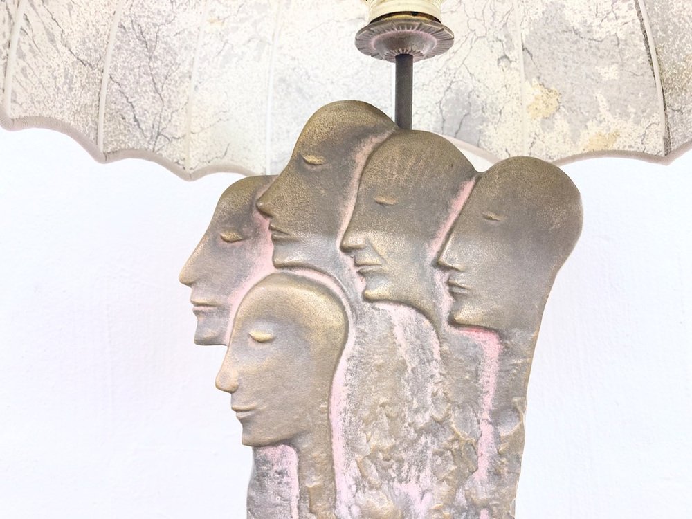 Brutalistic Sculptural Table Lamp Person Group with Umbrella, 1980s for ...
