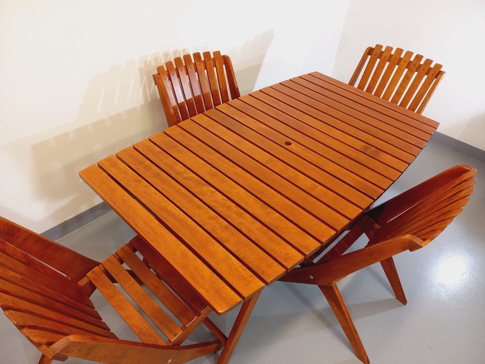 Vintage Garden Table & Chairs, 1960s, Set of 5 for sale at Pamono