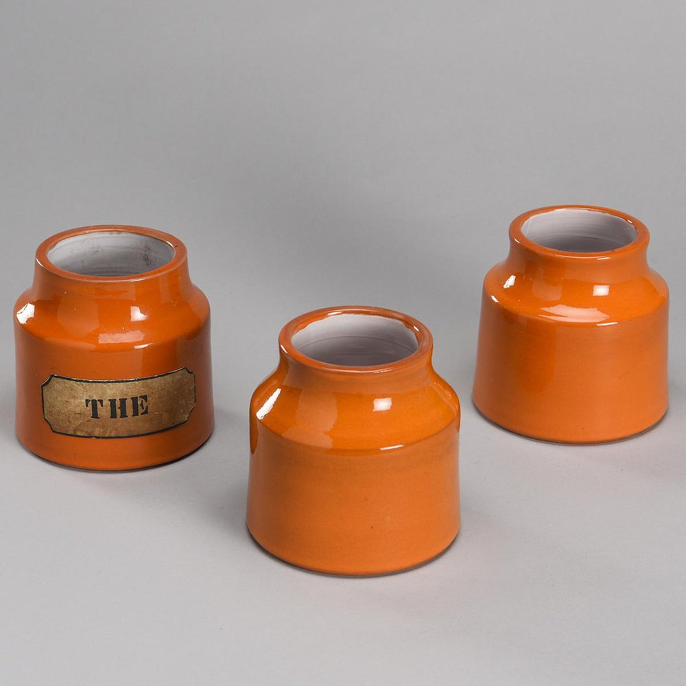 Orange Ceramic Pots by Mado Jolain, 1960s, Set of 3 for sale at Pamono