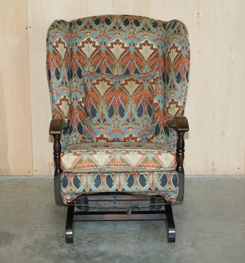 Vintage English Oak Rocking Armchair with Libertys London Ianthe from ...