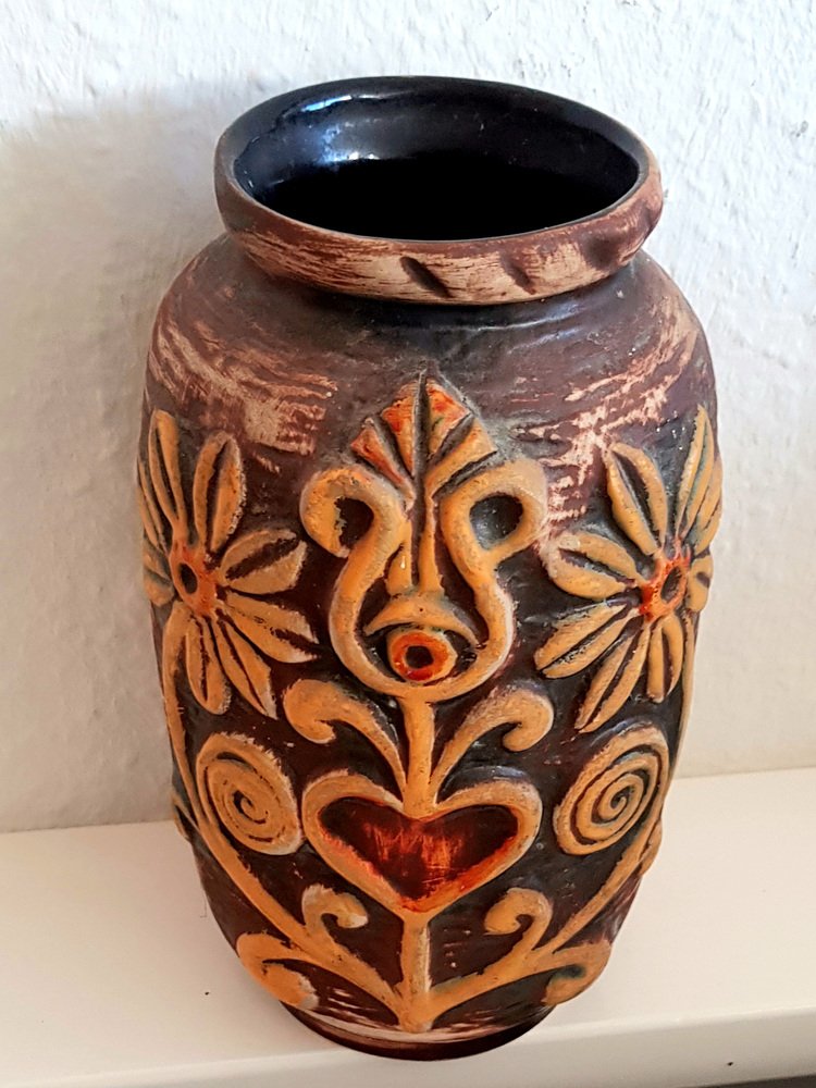 Ceramic Relief Vase by Bodo Mans for Bay Keramik, 1970s for sale at Pamono