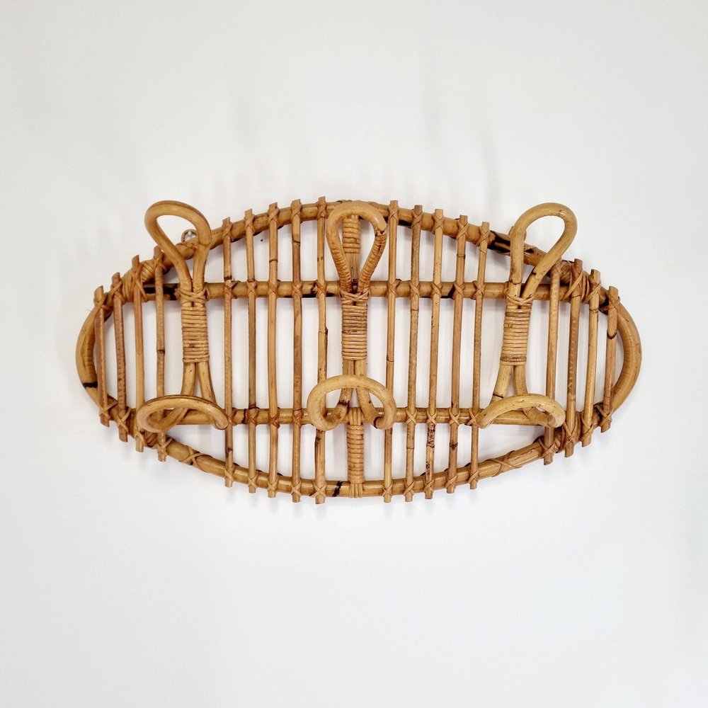 Vintage Rattan Bamboo Wall Hanger, Italy, 1970s for sale at Pamono