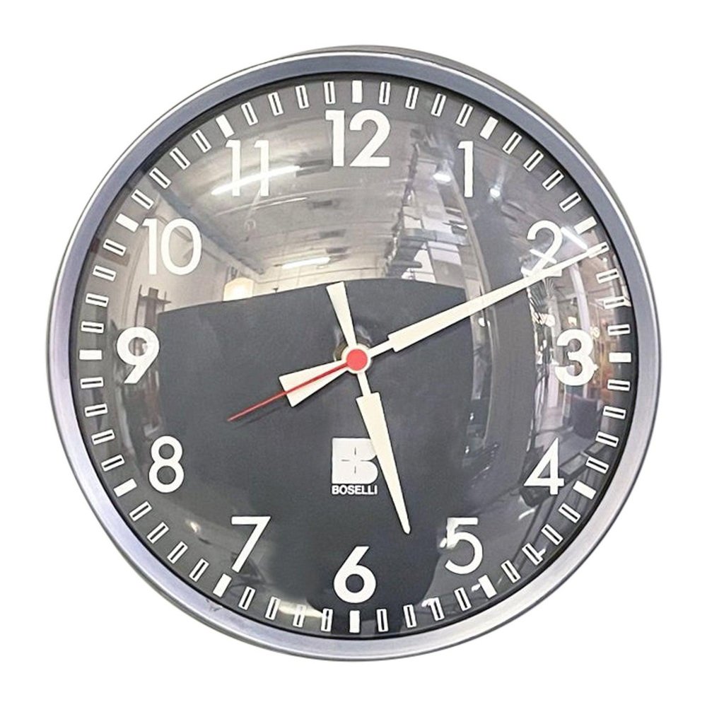 Modern Italian Wall Clock in Grey & Black Metal by Boselli, 1980s for sale at Pamono