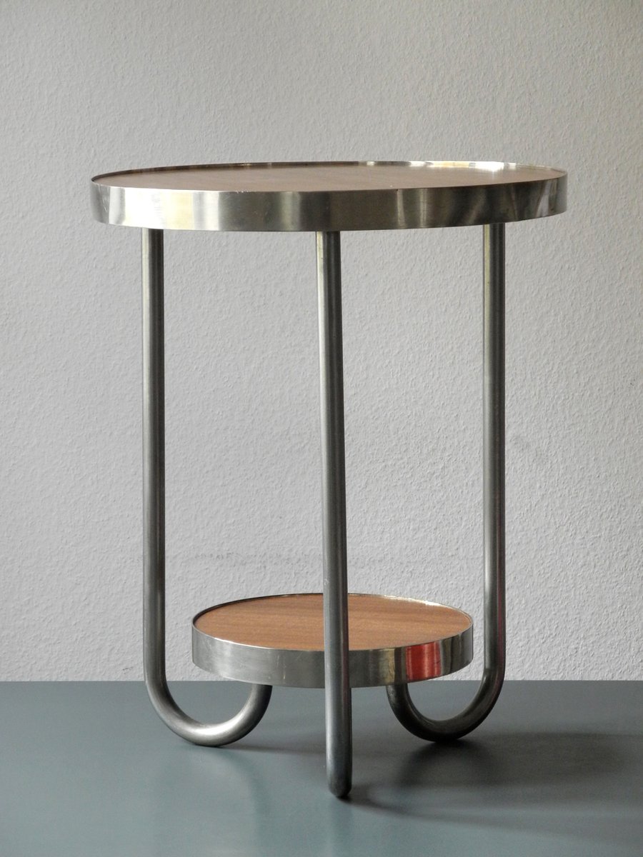 Mid Century Round Tubular Steel And Walnut Side Table 1950s For 900 00