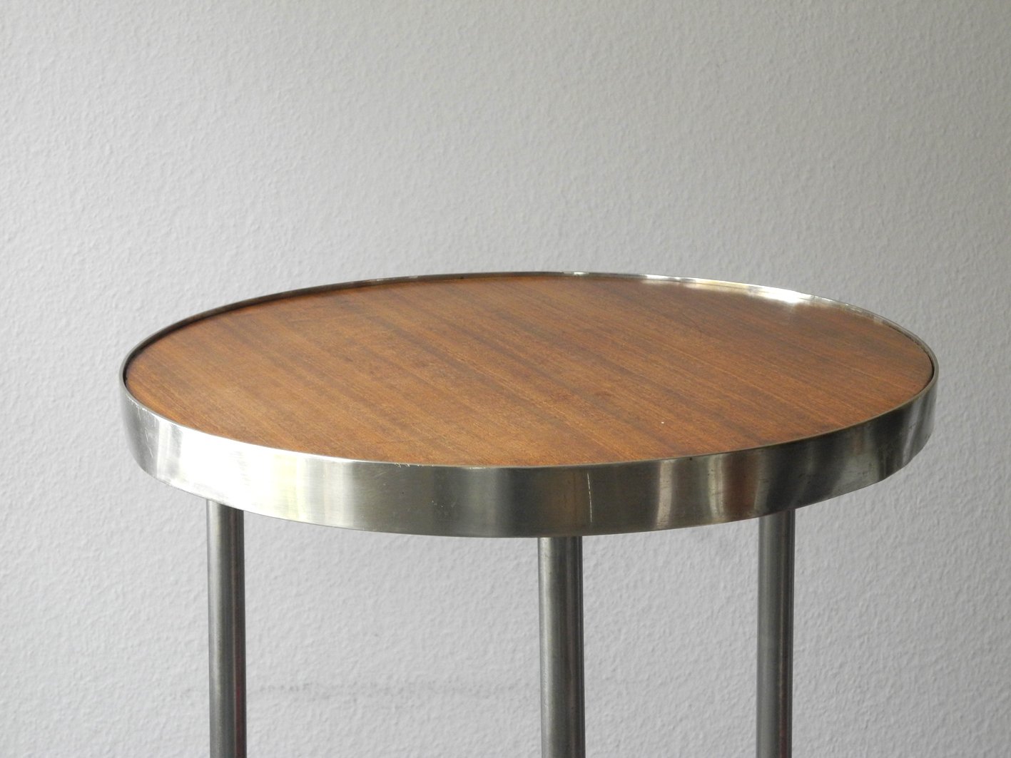 Mid Century Round Tubular Steel And Walnut Side Table 1950s For Mid Century Round Tubular Steel And Walnut Side Table 1950s
