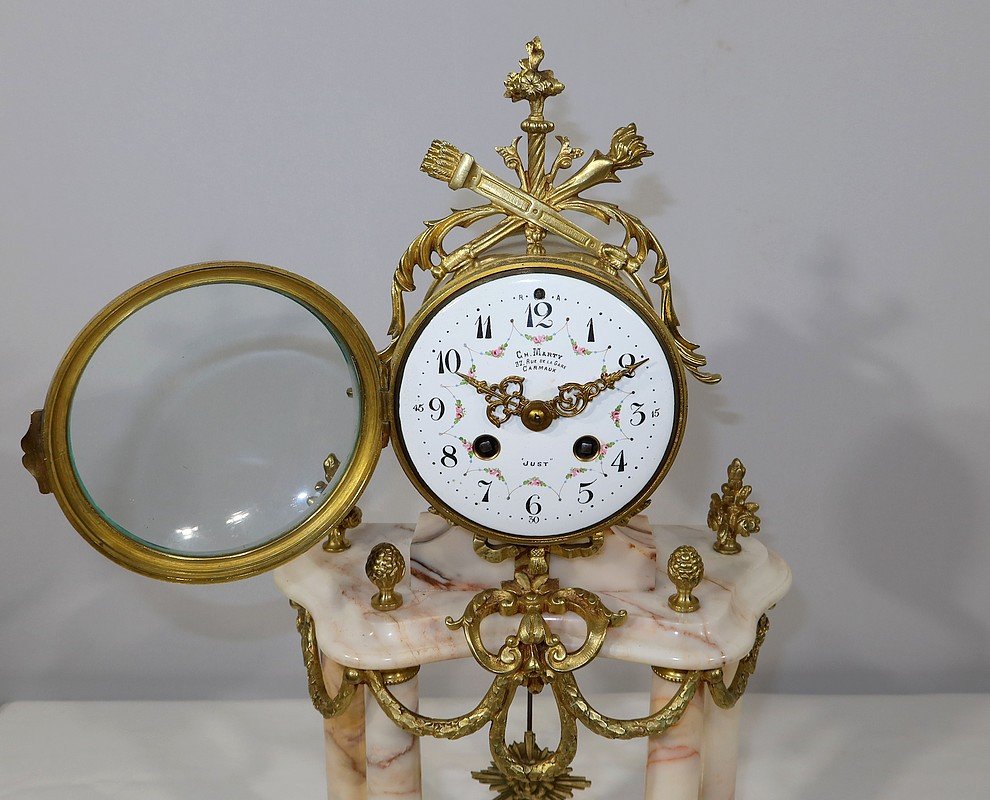 Pendules de Cheminée Style Louis XVI en Marbre et Bronze, 19ème Siècle