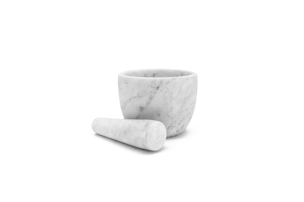 Mortaio In Marmo Con Pestello - Diametro 18 Cm, Altezza 10 Cm, Colore Bianco