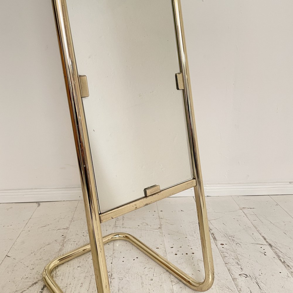 Italian Brass Floor Mirror, 1970s for sale at Pamono