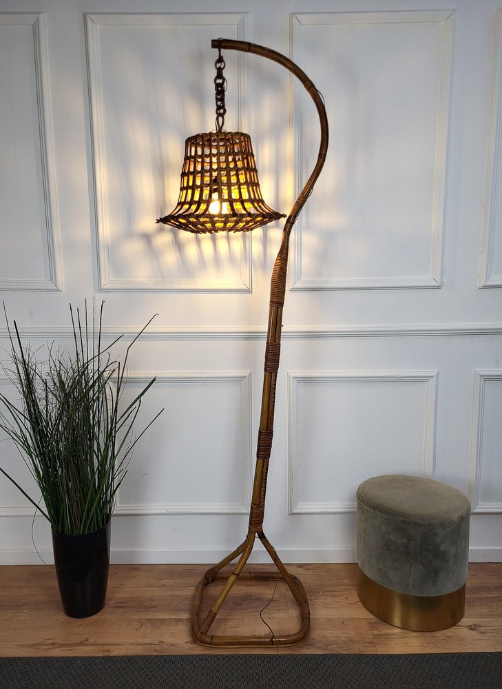 Moderne Italienische Stehlampe aus Bambus Rattan im Böhmischen Stil bei
