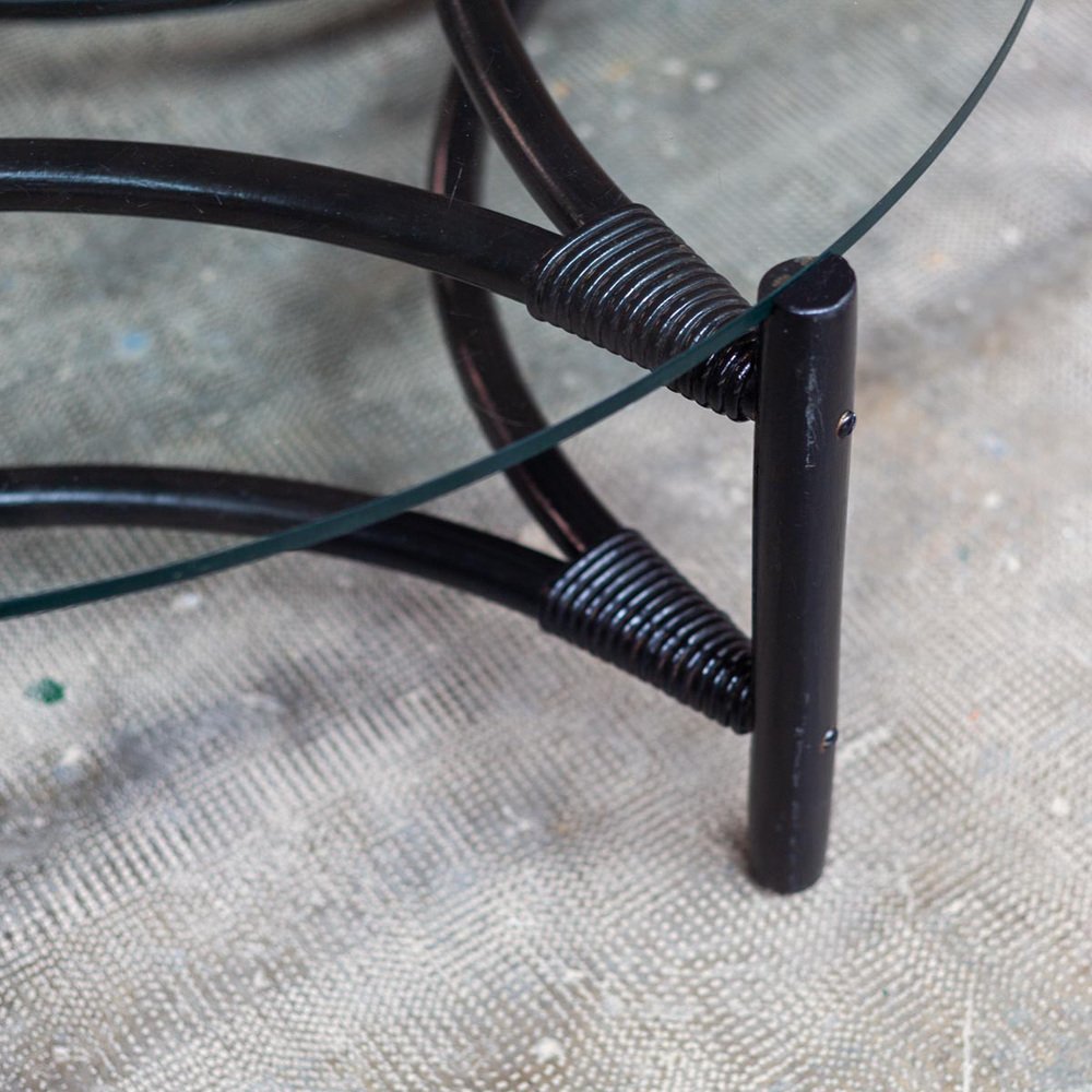 Black Round Rattan Coffee Table, 1960s for sale at Pamono