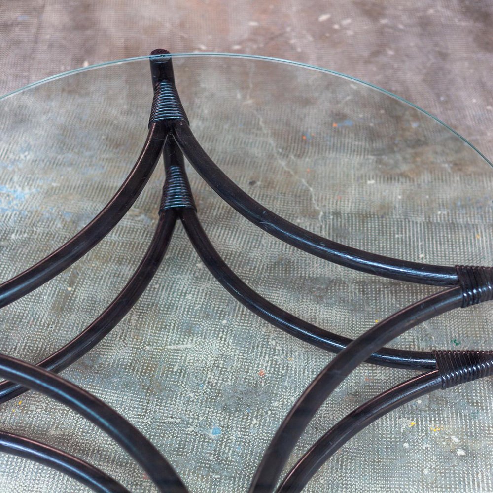 Black Round Rattan Coffee Table, 1960s for sale at Pamono