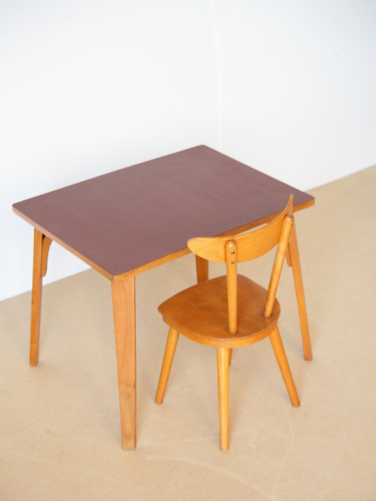 Childrens Formica Table and Chair, 1960s, Set of 2 for sale at Pamono