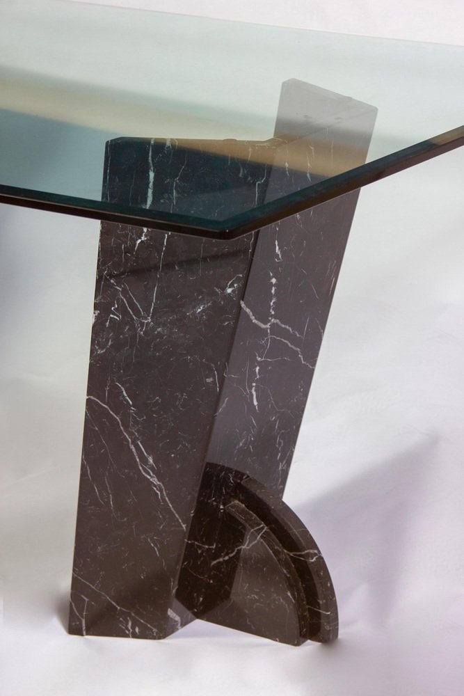 Modern Rectangular Glass Dining Table with Marble Base, 1970s for sale