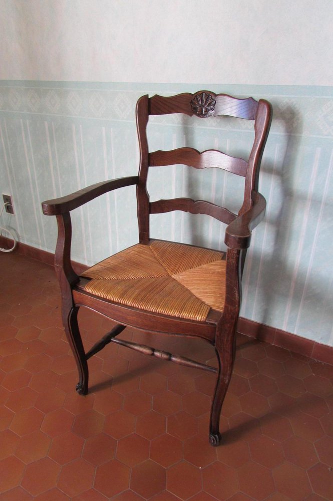 Grandfather Armchair in Oak and Straw, 1930s for sale at Pamono
