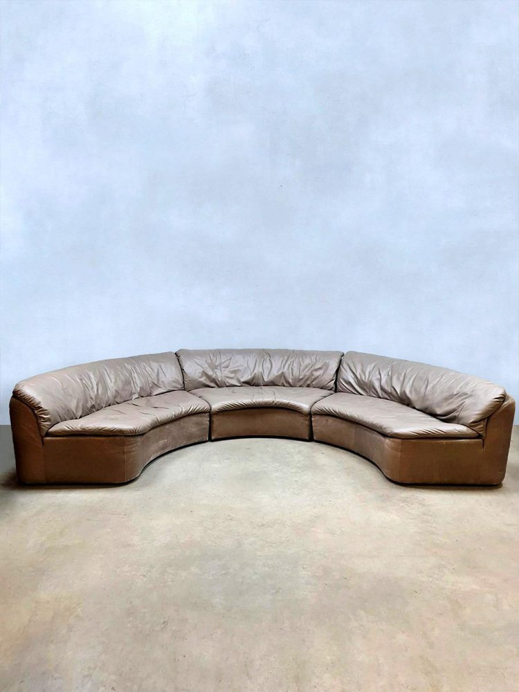 Modular Half Moon Leather Sofa, 1970s, Set of 3 for sale at Pamono