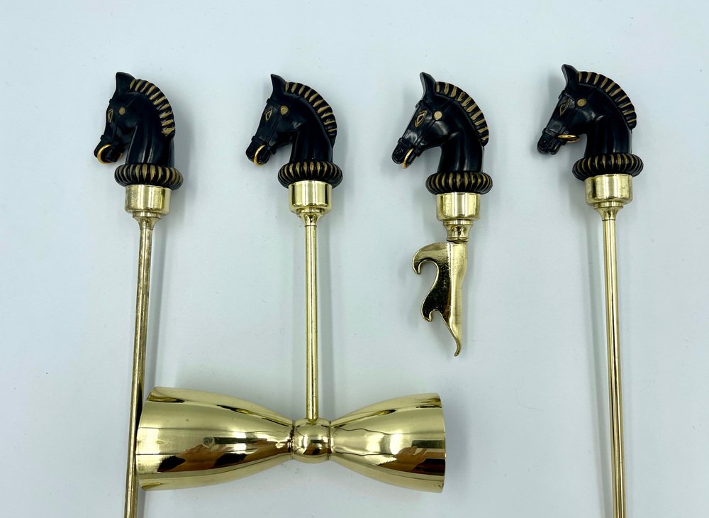 Vintage Bakelite Horse Head Bar Tool Set, 1950s, Set of 4 for sale at Pamono