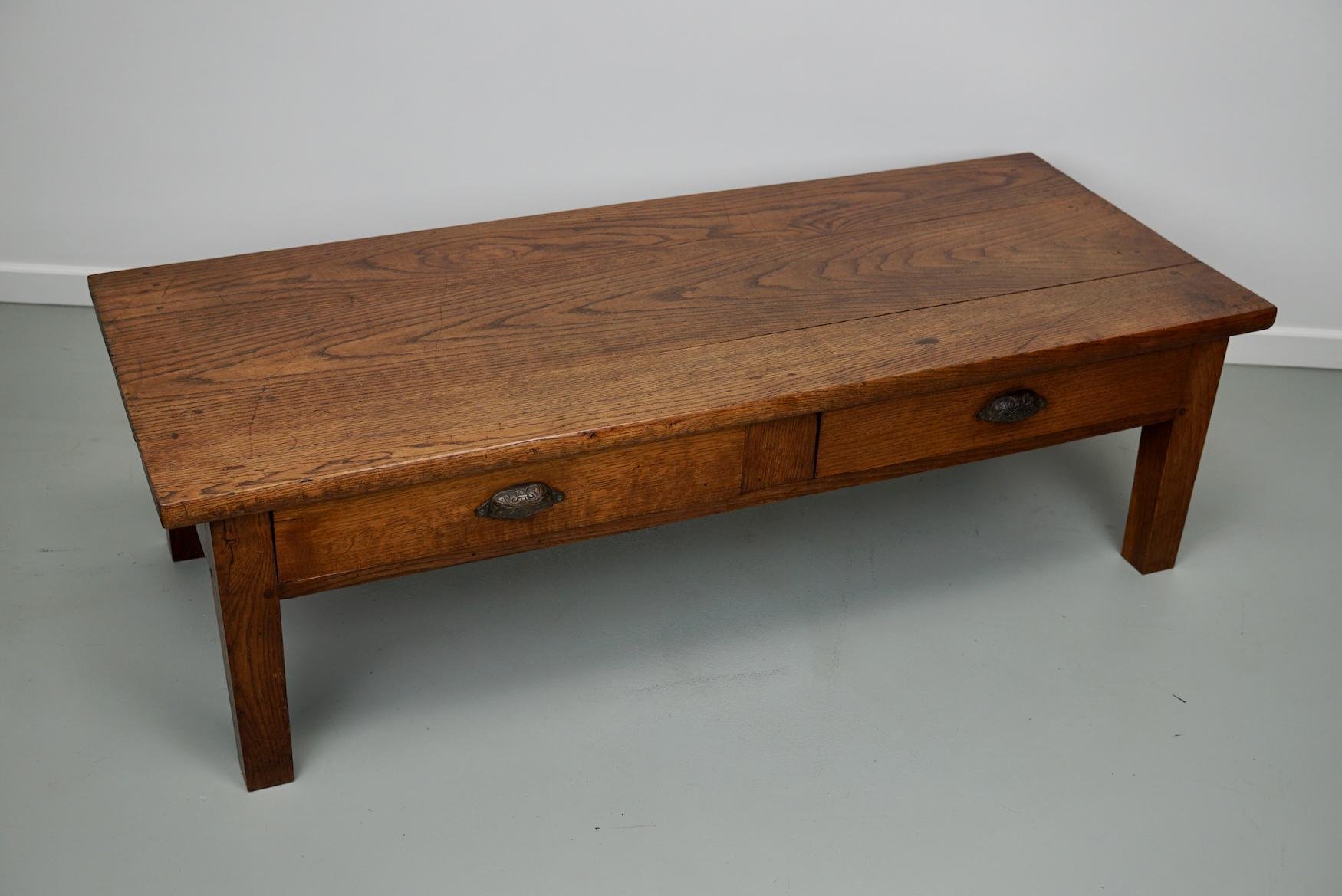 19th Century French Farmhouse Coffee Table in Rustic Oak for sale at Pamono