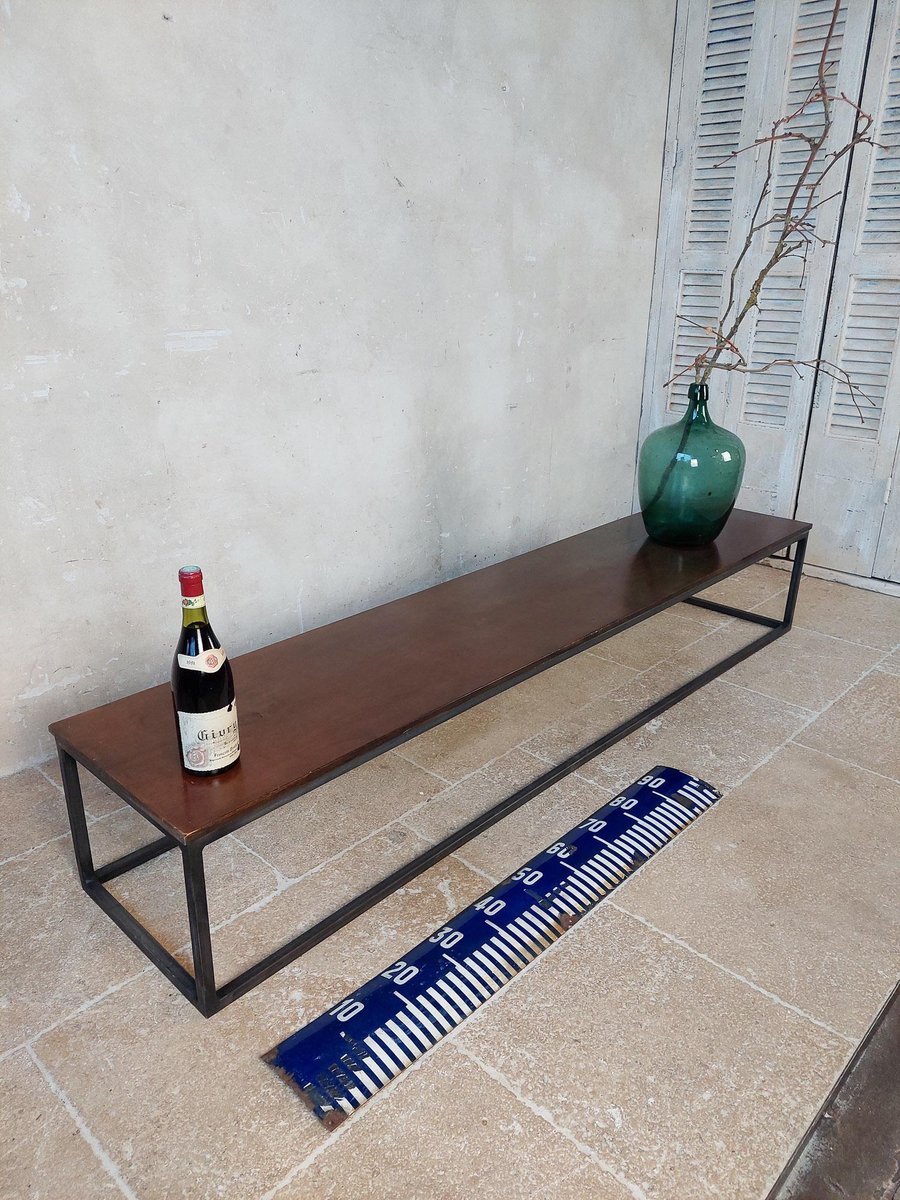 Long and Narrow Coffee Table in Walnut with Steel Frame for sale at Pamono