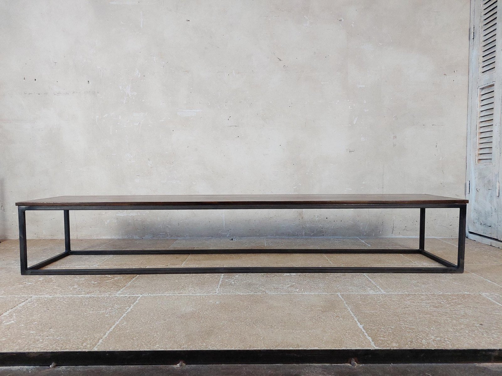 Long and Narrow Coffee Table in Walnut with Steel Frame for sale at Pamono