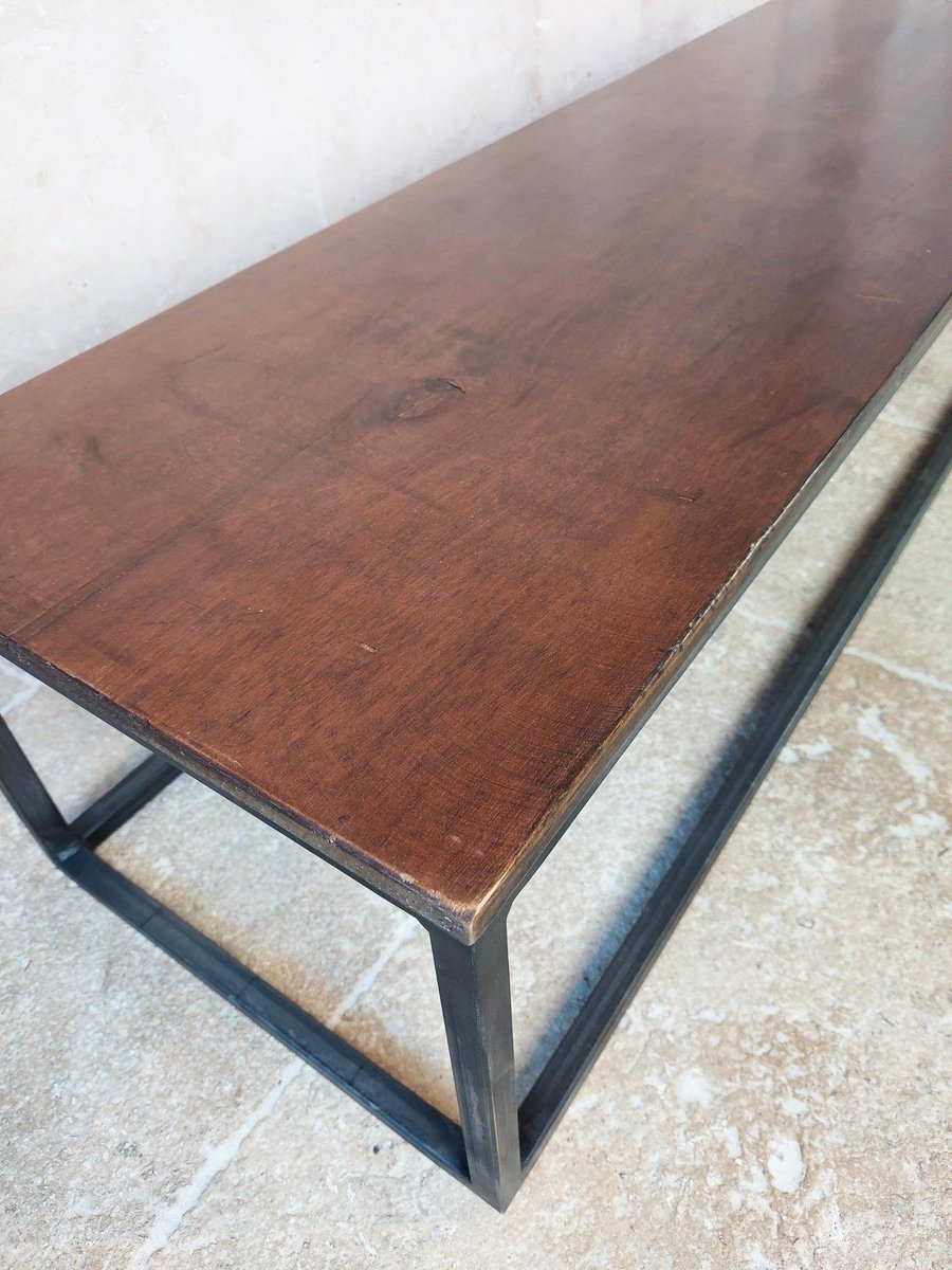 Table Basse Longue et Étroite en Noyer avec Structure en Acier en vente sur Pamono