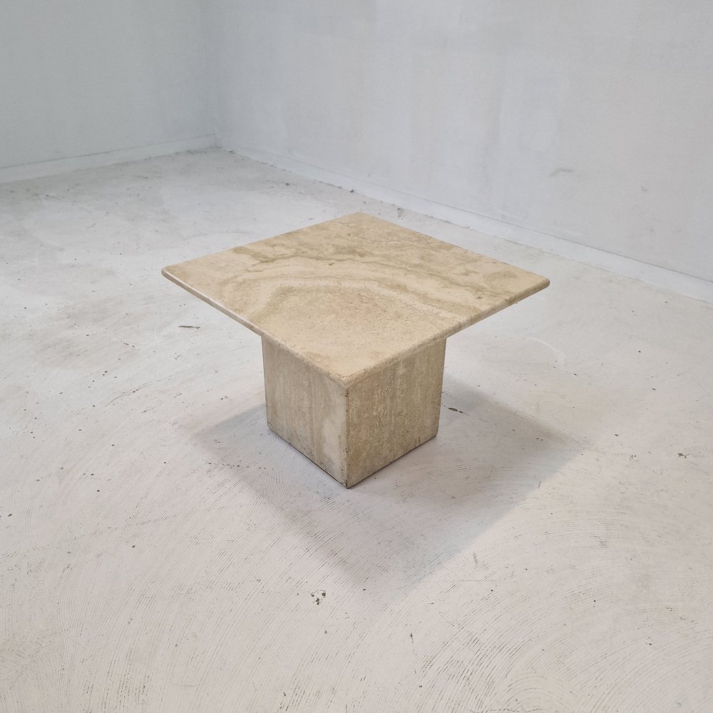 Table basse vintage vague en travertin de chez Roche Bobois, 1980