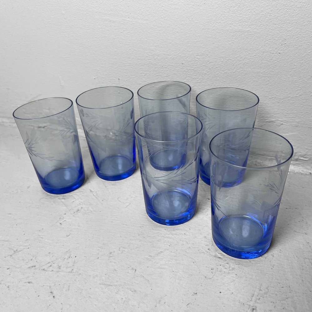 Blue Drinking Glasses, Japan, 1940s, Set of 6 for sale at Pamono
