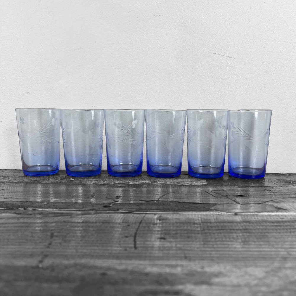 Blue Drinking Glasses, Japan, 1940s, Set of 6 for sale at Pamono