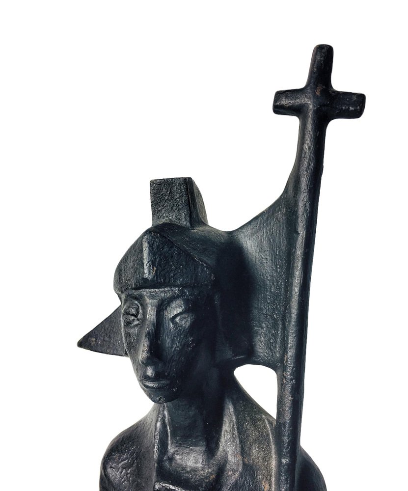 Statuina di coniglio in ghisa vintage, stile rustico, marrone