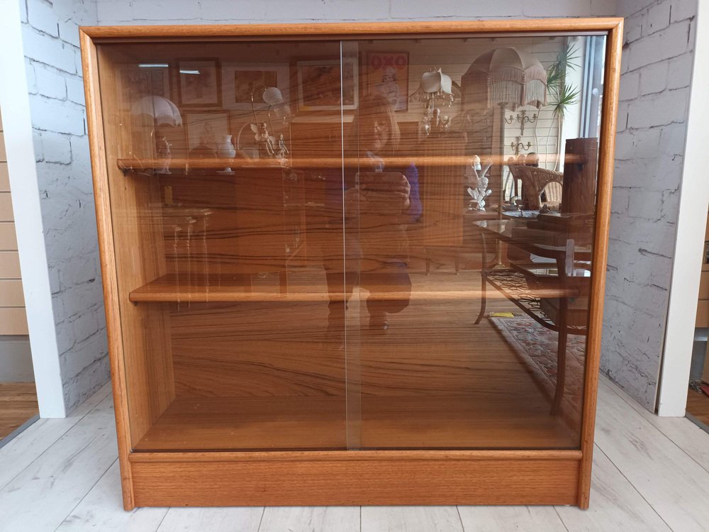 MidCentury Bookcase in Teak with Sliding Glass Doors for sale at Pamono