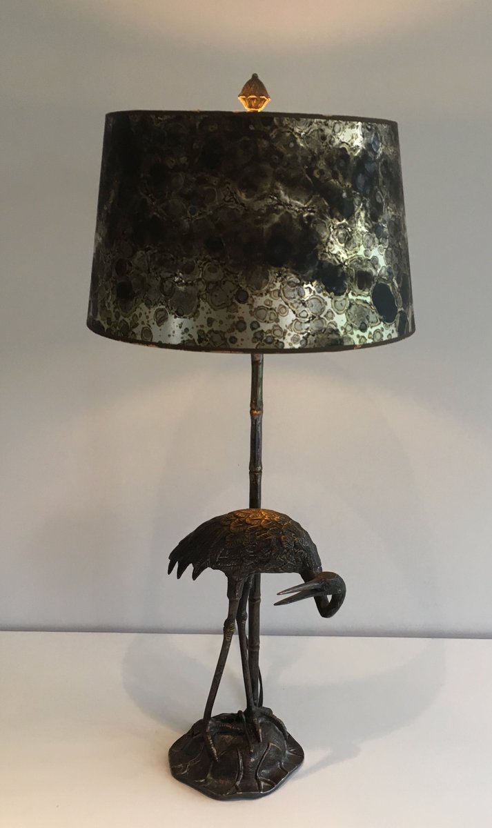Schwarze Vintage Metall Lampe Mit Vogel Skulptur Bei