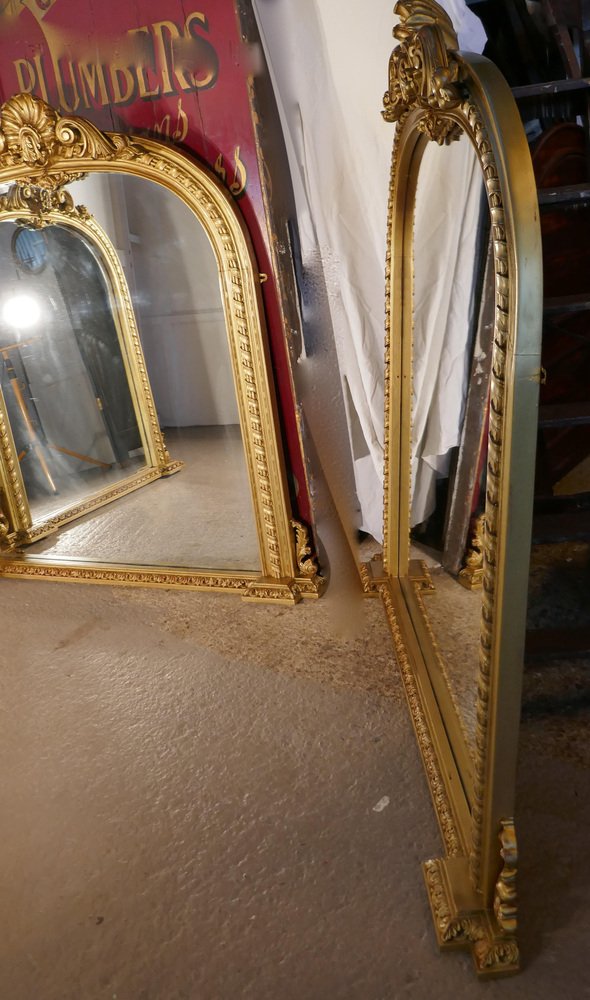 Large Rococo Gilt Arched Overmantle Mirrors, 1960s, Set of 3 for sale
